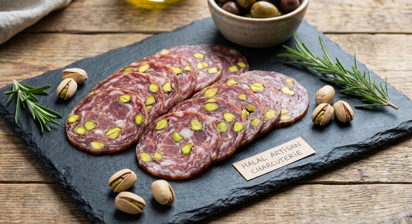 Saucisson aux pistaches halal bio artisanal