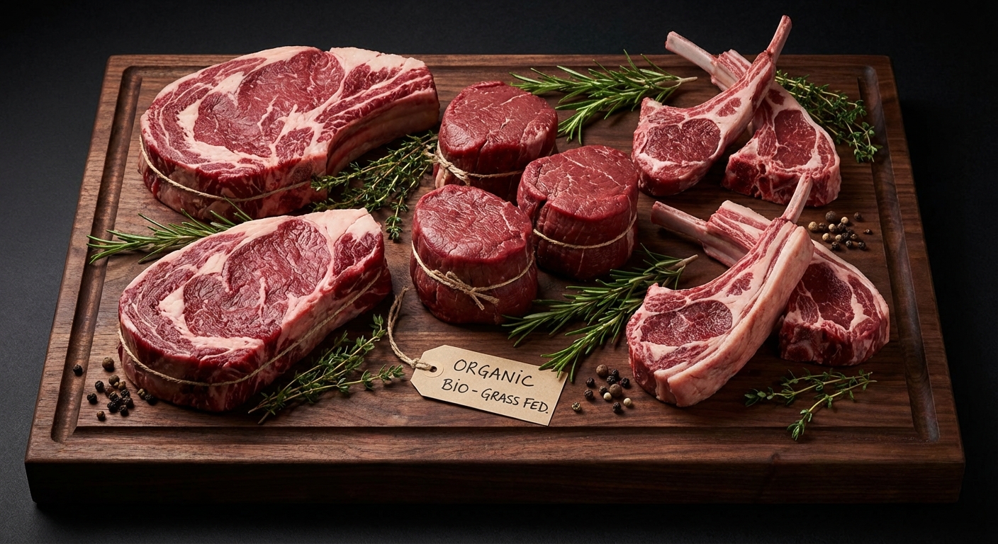 Sélection de viandes bio halal - Boeuf, veau, agneau certifiés AVS